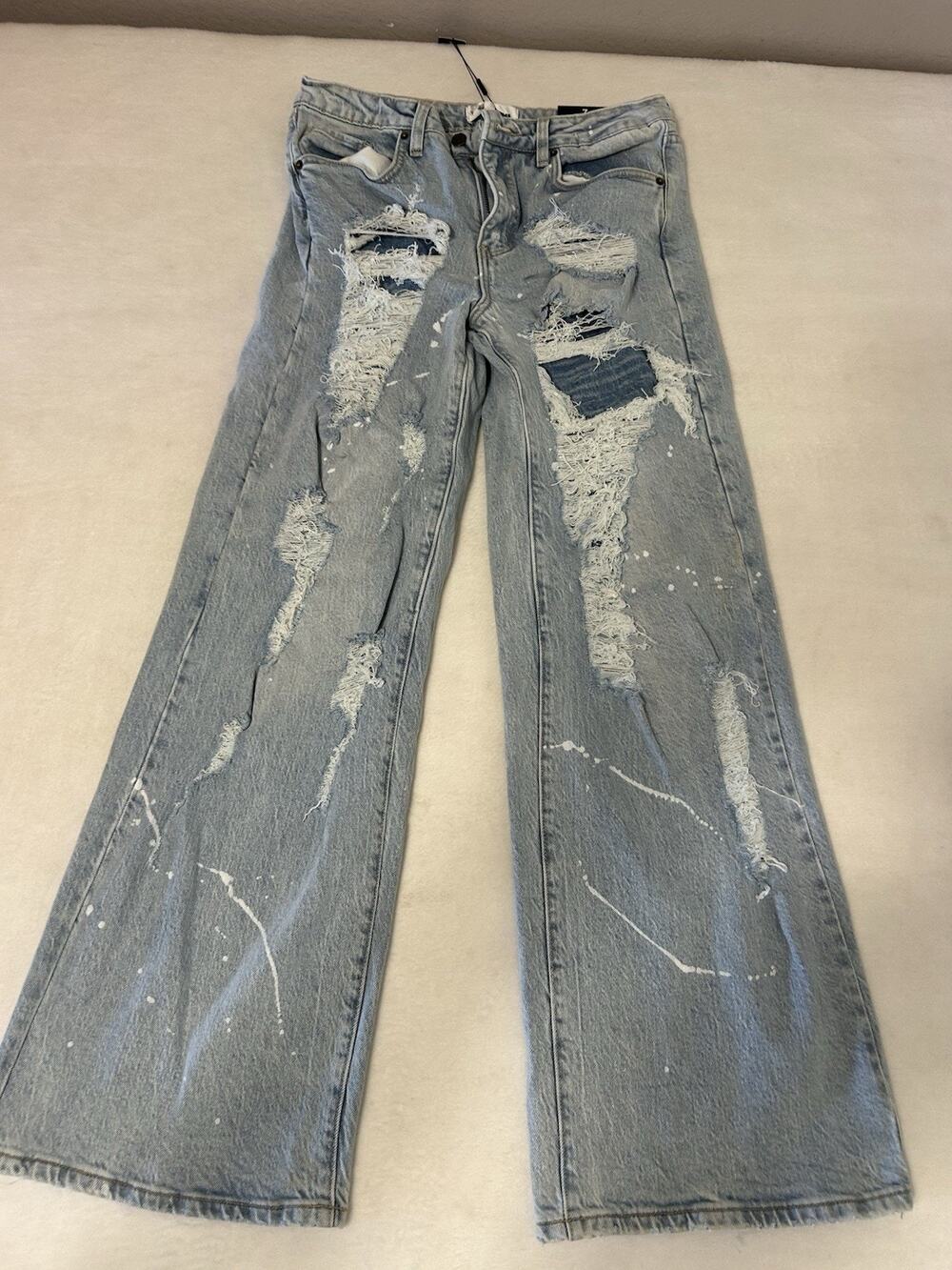 Fashion Nova Teens Blue Light Wash Distressed Bootcut Denim Jeans Relaxed Fit M